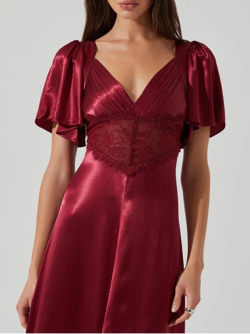 Astr Burgundy Satin Midi Dress
